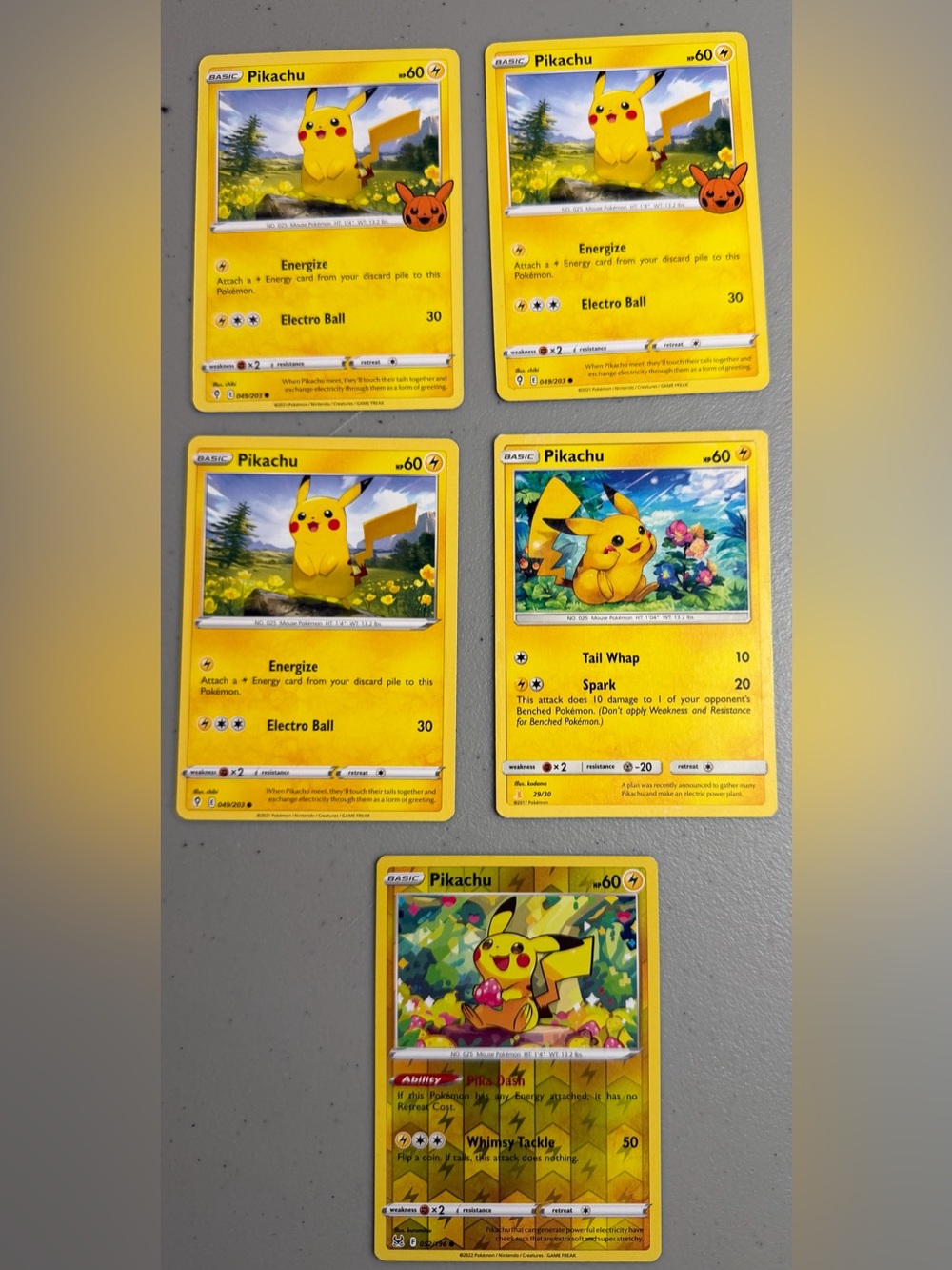 Pokemon TCG Pikachu 5 Card Lot